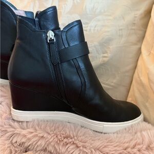 Paolo Black Wedge Shoes with Elastic Panels and Silver Studs